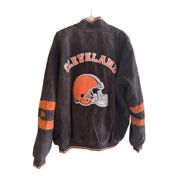 RARE Y2K VTG BY NFL CLEVELAND BROWNS MEN'S 100% LEATHER SUEDE JACKET XXL - Picture 3 of 9